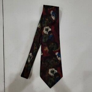 Andre Valetino Mens Dress Tie Burgundy Green Geometric Print Made in USA